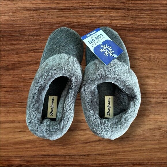 Dearfoams Quilted Velour Clog with Faux Fur Cuff Memory Foam Slipper NEW S 5-6 - Picture 1 of 5